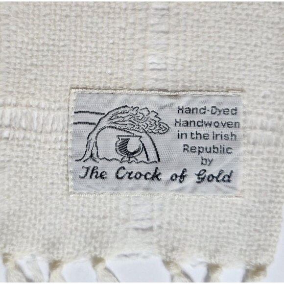 Irish Cotton Scarf The Crock of Gold Ltd Handwove Hand-Dyed cream white classic - Picture 4 of 5